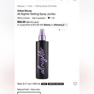Urban Decay All Nighter Setting Spray XL